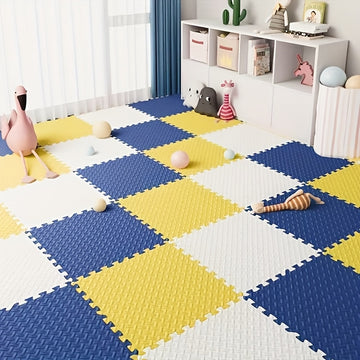 30 piezas de alfombrilla de espuma con diseño de patchwork de patrón cruzado, material, diseño monocromo, adecuado para salas de juego, yoga y temas de vacaciones - gris, amarillo, azul, beige, rosa.