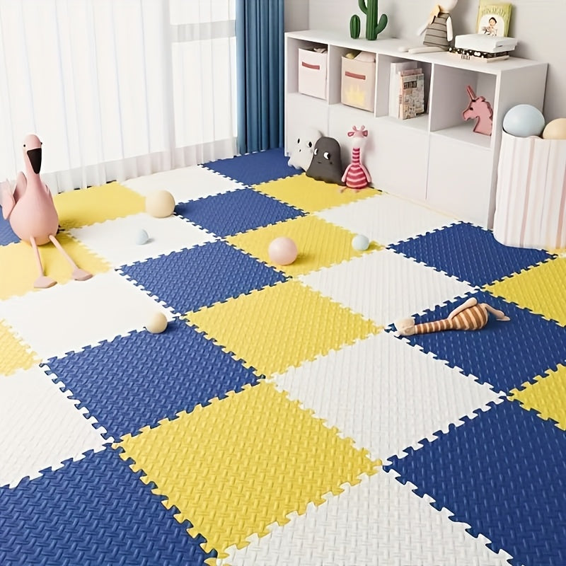 30 piezas de alfombrilla de espuma con diseño de patchwork de patrón cruzado, material, diseño monocromo, adecuado para salas de juego, yoga y temas de vacaciones - gris, amarillo, azul, beige, rosa.