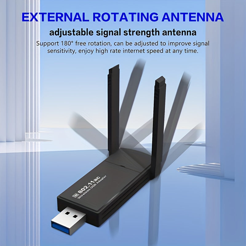 Adaptador de red inalámbrico USB de 1300Mbps para computadoras de escritorio, con una antena de doble banda de alta ganancia integrada para 5G/2.4G. Este adaptador inalámbrico viene con controladores y es compatible con Windows 10/11/8.1/7, habilitando i