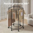 Perchero hexagonal giratorio con ruedas – Tubo de metal resistente de 16 mm, colgador de ropa vertical independiente, diseño portátil para almacenamiento y exhibición eficiente de ropa, negro/blanco, organizador para lavandería | Diseño hexagonal | Const