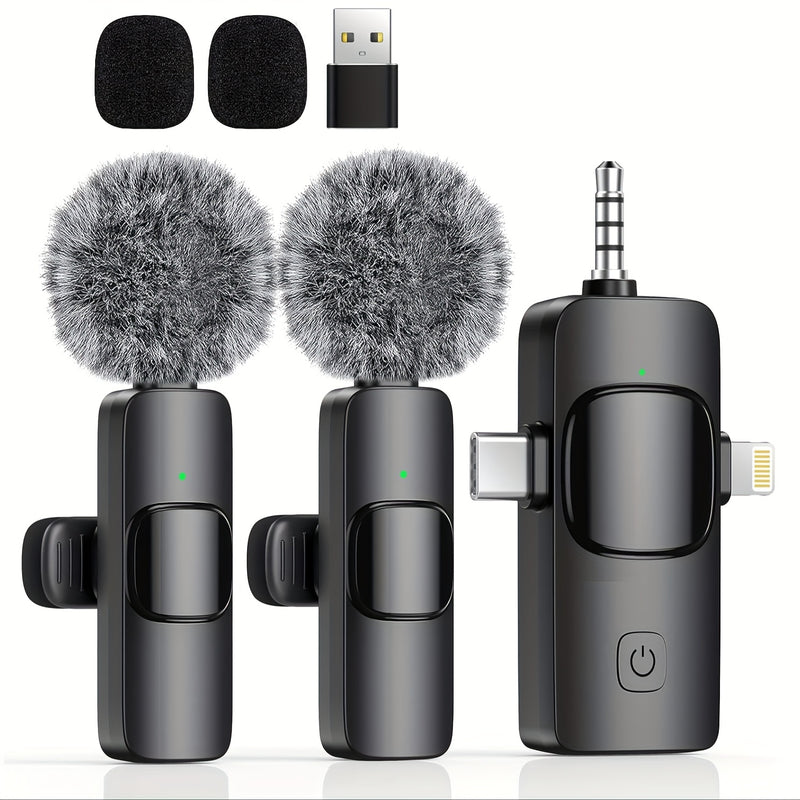 Micrófono inalámbrico de 3 en 1, claro, mini, adecuado para for iphone con enchufe de luz, teléfonos Android/computadoras/laptops, micrófono con doble clip de cuello con enchufe USB-C/3,5 mm, utilizado para grabación de video, vlogging, transmisión en vi