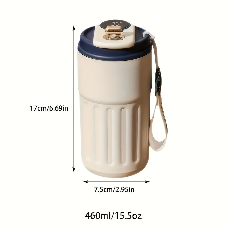 Termo de Acero Inoxidable Portátil con Pantalla LED Inteligente para Bebidas Calientes y Frías de 450 ml (15.5 oz), Vaso Aislado con Termómetro Digital, Taza de Viaje Moderna e Isolada, Térmico para Café
