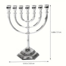 Menorah de 7 ramas tradicional de Hanukkah, candelabro de metal estilo templo dorado para decoración religiosa y festiva en el hogar, 1 pieza