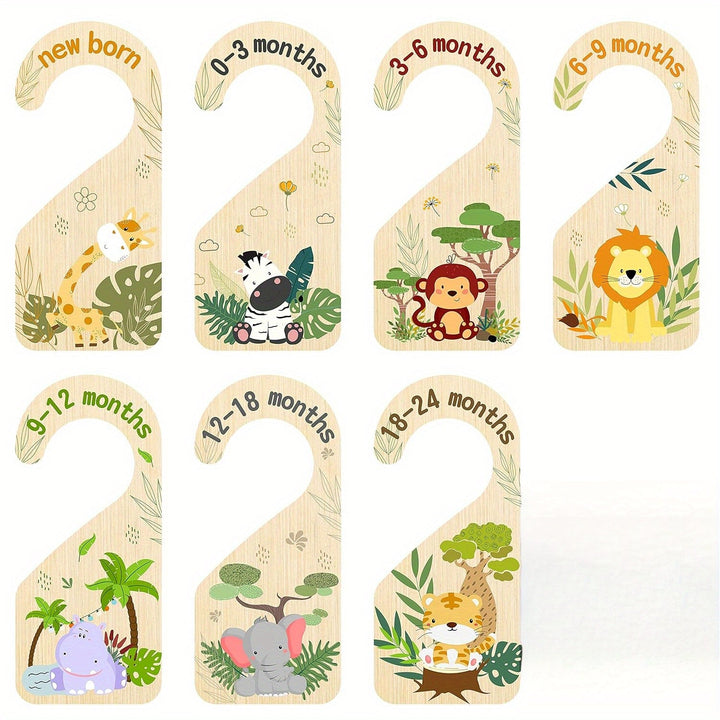 Divisores para Armario de Bebé de 7 Piezas, Separadores de Perchas de Madera Doble Cara para Guardería, Organizadores de Tamaño para Armario de Bebé para Niño o Niña Regalo de Cumpleaños Navidad (0-24 Meses)
