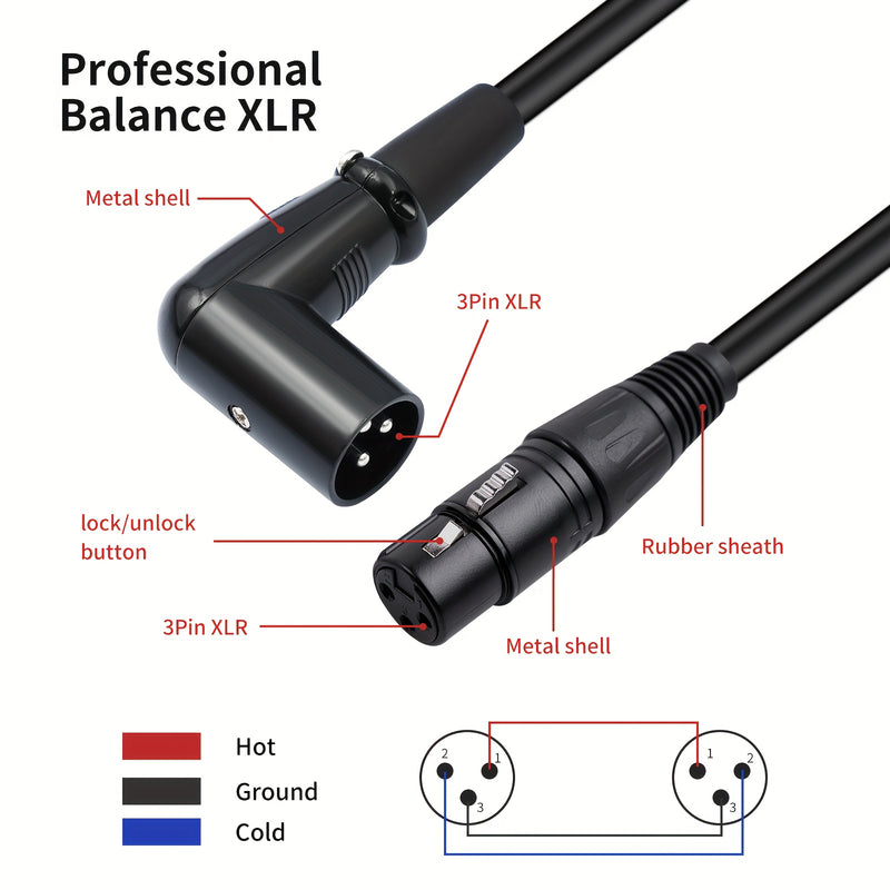Cable de Audio XLR Macho a Hembra - Negro, Montaje con Tornillo, Cable de Extensión para Micrófono y Mezclador