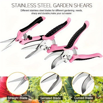 Juego de 4 Tijeras de Poda Profesionales Rosas - Tijeras de Jardinería de Acero Inoxidable para Flores/Ramas, Kit Multiusos Manual