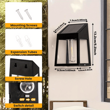 2 Piezas de Luces Solares para Exteriores, Diseño Moderno Cuadrado con Paneles de Vidrio Transparente y LED Cálido Blanco, Construcción Duradera en Plástico , Decoración Solar para Jardín, Patio o Pasillo, Iluminación Energeticamente Eficiente
