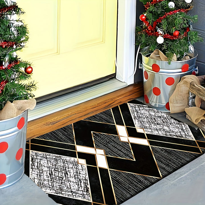 Alfombra de Puerta Estilo Bohemio Retro, Suave y Antideslizante de Franela, Lavable a Máquina, Pelusa Baja, Patrón a Rayas, Tela Floqueada, para Interior/Exterior, Sala de Estar, Baño, Alfombra de Balcón - Diseño Elegante de Textura, Decoración Navideña,