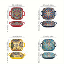 1 Juego de 4 Piezas de Platos Cuadrados Bohemios con Doble Asa. Platos Creativos de Cerámica, Versátiles para Frutas/Pastas. Diseño de 9 Pulgadas Seguro para Horno/Microondas. Asas Antideslizantes para Transporte Fácil, Elevando tu Ritual de Comida.