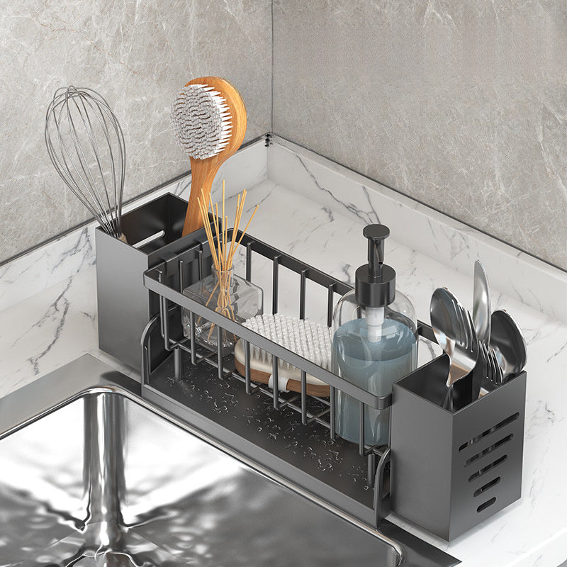 Estantería de Cocina Multifuncional y Compacta con Diseño Autodrenante, Portapalillos, Cuchillo, Tenedor, Cuchara y Toallero, Ideal para Barcos y Yates, 33.5 x 7.8 x 10.5cm, Construcción Metálica Negra, Almacenamiento en la Cocina del Barco | Elegante Es