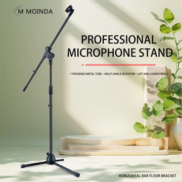 Soporte de Micrófono Trípode Resistente con Brazo Ajustable - Soporte Profesional para Estudio y Directos, Construcción Inclinada en Tubo, Base Horizontal para Suelo - Compatible con Clip de Micrófono para Grabación en Casa, Podcasting, Bodas, Conciertos