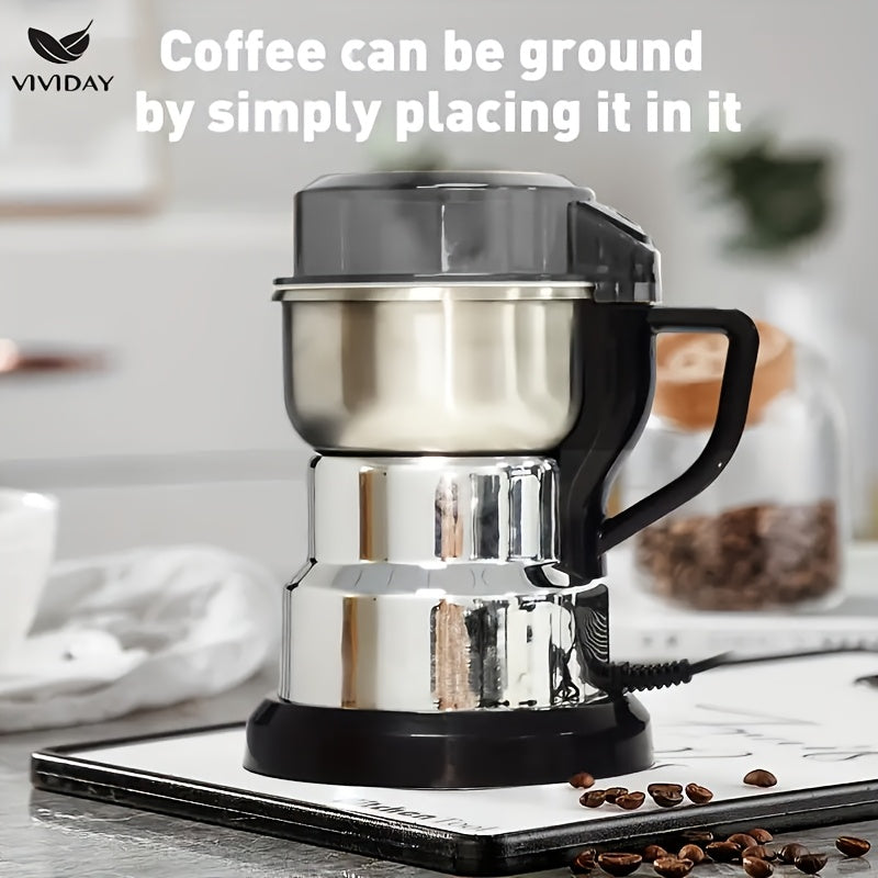 VIVIDAY Molinillo de café eléctrico - Ligero y portátil, operación de un solo botón, acero inoxidable, molienda rápida y fina para café, especias y granos, esencial para la cocina en casa, molinillo de café | electrodoméstico de cocina moderno | construc