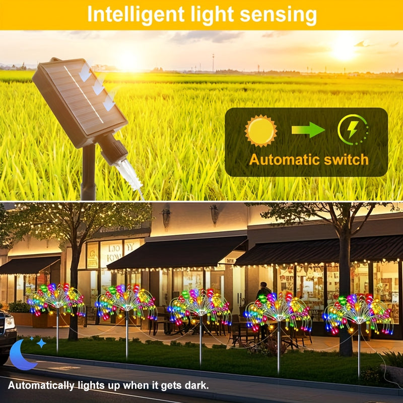 5pcs/4pcs luces solares de fuegos artificiales comerciales, 8 modos, luces navideñas para exteriores IP44, regalos perfectos para Halloween: jardines, centros comerciales, cafés, bailes y decoraciones de bodas festivas, luz solar para césped