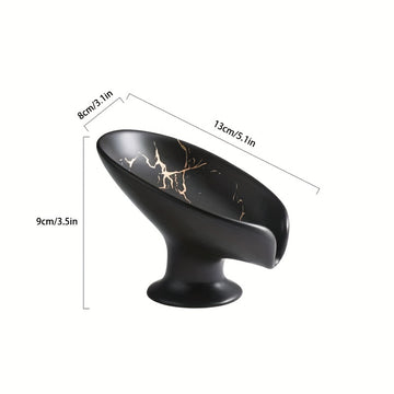 1pc Elegante Jabonera de Cerámica con Patrón de Mármol y Función de Auto-Drenaje - Forma de Hoja, Fácil de Limpiar, Mantiene el Jabón Seco y Elegante para la Decoración del Baño