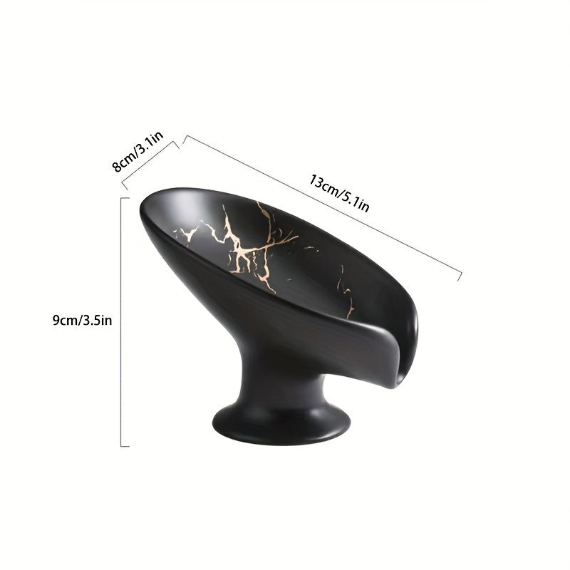 1pc Elegante Jabonera de Cerámica con Patrón de Mármol y Función de Auto-Drenaje - Forma de Hoja, Fácil de Limpiar, Mantiene el Jabón Seco y Elegante para la Decoración del Baño