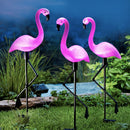 Juego de 3 luces solares de flamencos, decoración para jardín exterior, adorno de flamencos, regalo para cumpleaños, Navidad o casa nueva, ideal para patio, césped o pasillos
