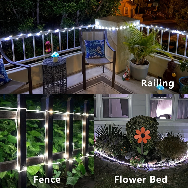 Luces solares LED para exteriores, 50/100/200 LED, luces de cuerda, luces de cinta, luces de tubo solar LED, 8 modos, tubo delgado transparente, luces de hadas, ideales para decoración de campamentos, fiestas, bodas, cercas, jardines, trampolines, carpas