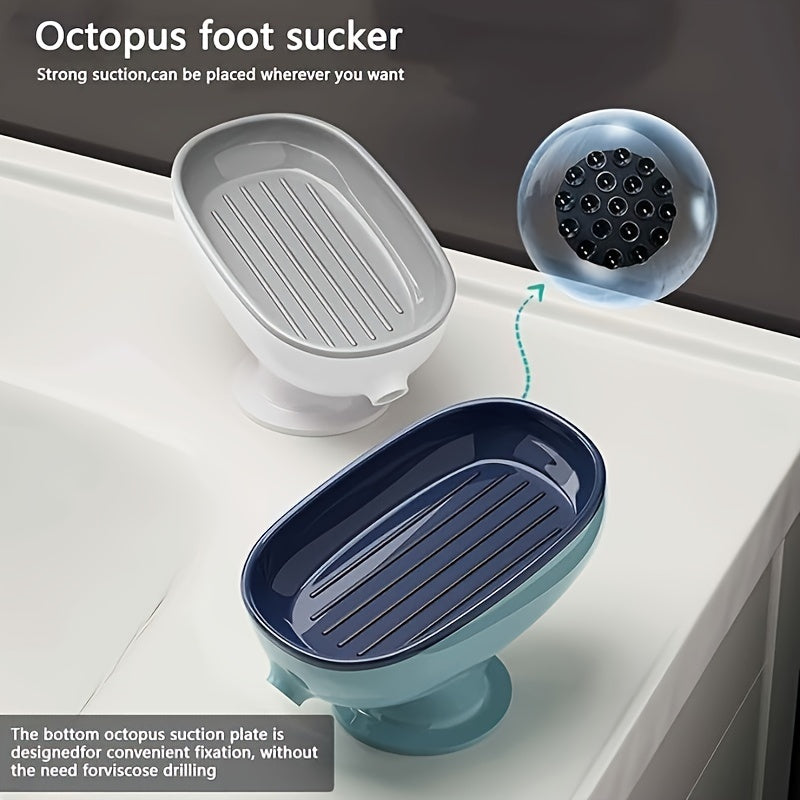 El recipiente de jabón cuenta con agujeros de drenaje y un diseño de succión para uso en el hogar, evitando la acumulación de agua. Es una adición minimalista y creativamente lujosa para baños.