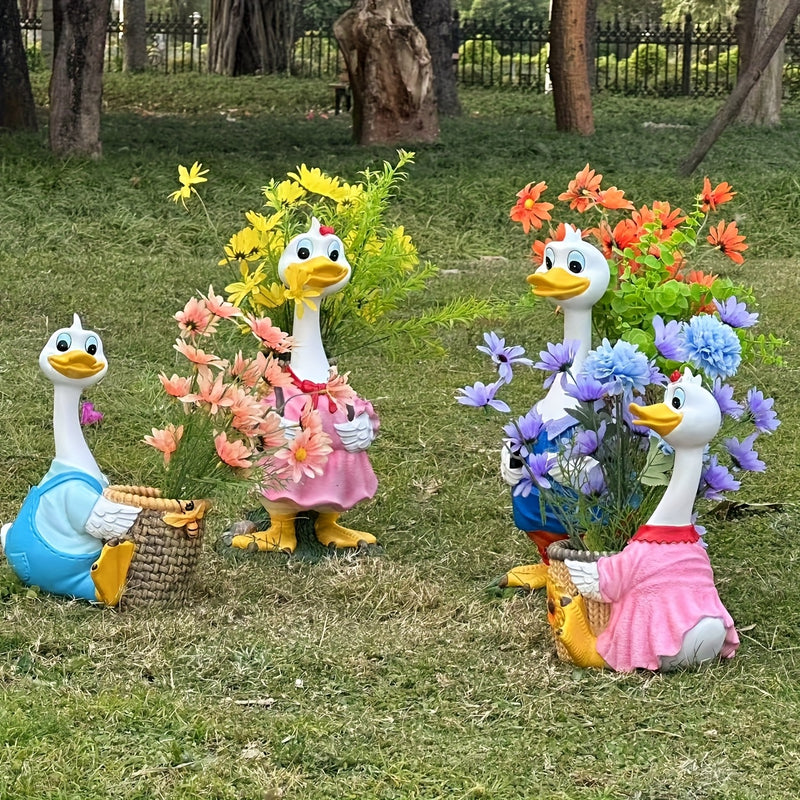 Maceta de Flores de Resina con Diseño de Pato de Dibujos Animados, Maceta Impermeable para Exteriores e Interiores, Decoración de Jardín y Balcón, Maceta Linda Adecuada para Suculentas con Agujeros de Drenaje, Regalo para Amantes de las Plantas