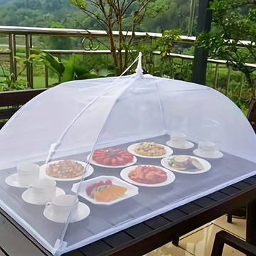 Cubierta de malla blanca grande para alimentos, plegable y lavable, carpa para picnics al aire libre, asados y fiestas, diseño de malla transparente, refugio portátil para alimentos con soporte de postes resistentes, accesorios para picnic, esenciales pa