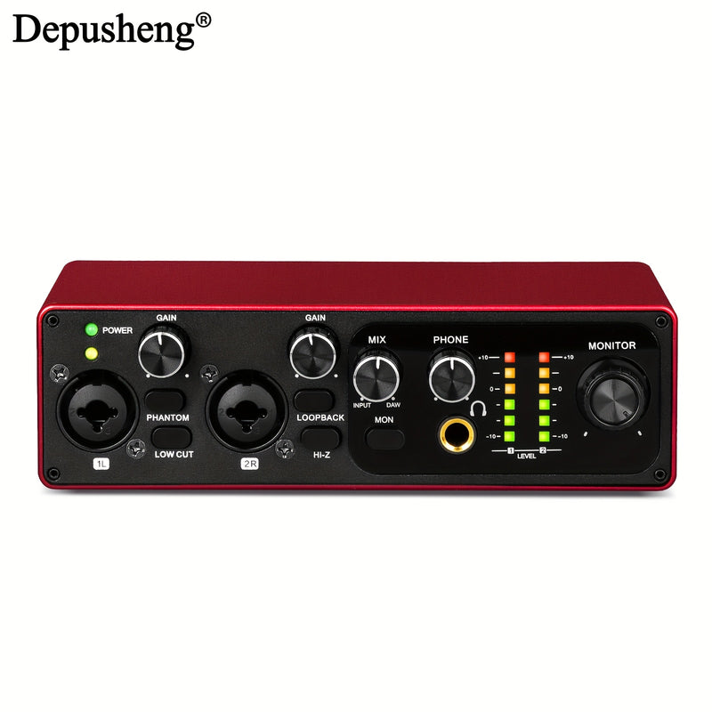Interfaz de audio profesional DEPUSHENG de 2 canales - Grabación de 24 bits/196 kHz, interfaz XLR, alimentación fantasma, USB-C, aleación de aluminio, ideal para streaming de PC/Win/Mac y grabación de música, tarjeta de streaming de música | Tarjeta de s