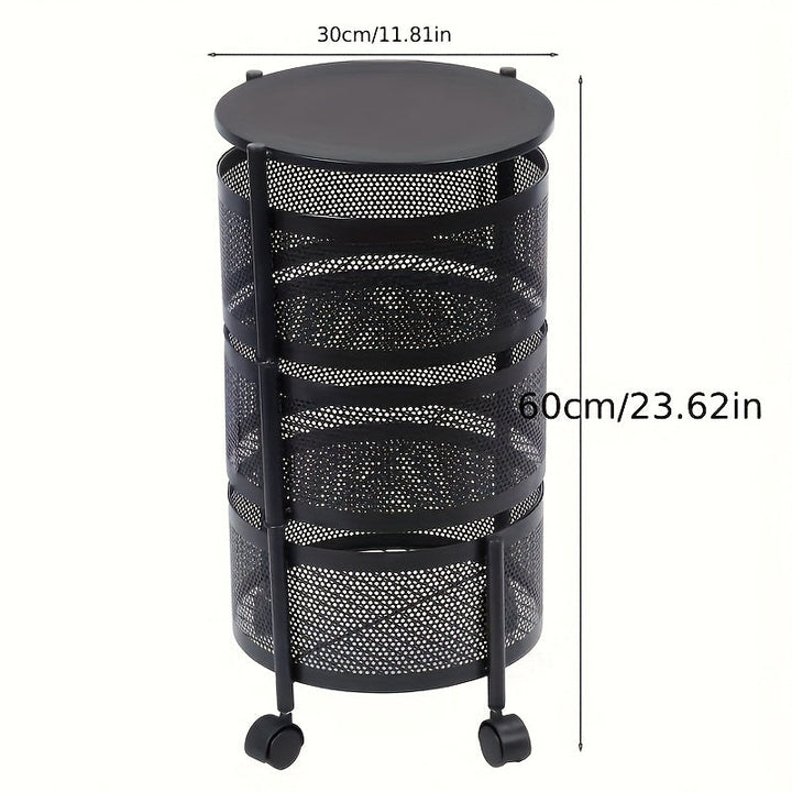 1pc Estantería clásica redonda giratoria de metal, Organizador de estantería abierta de varios niveles para cocina, Canasta de frutas y snacks autónoma, Sin energía ni batería necesaria, Construcción de metal