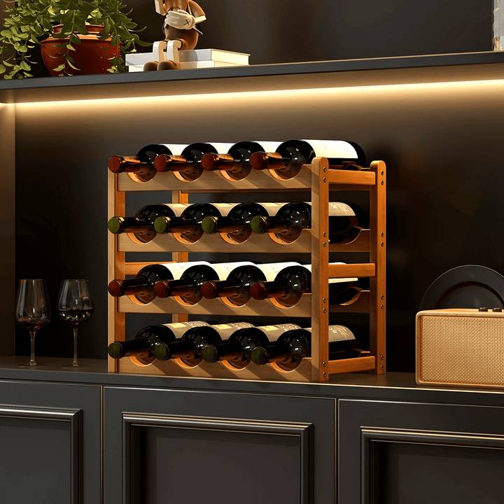 Un estante de vino de bambú para hacerlo uno mismo.