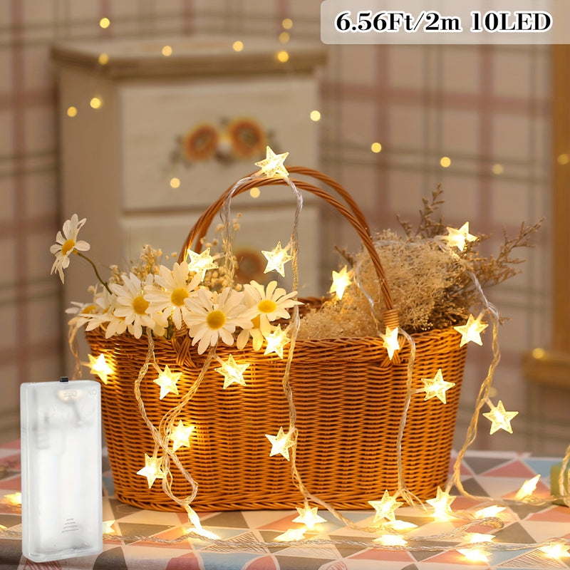 1pz Luces de Cadena 10, 20, 30, 40, 80, Estrellas LED con Caja de Batería, Luces de Hadas para Bodas y Año Nuevo, Blanco Cálido