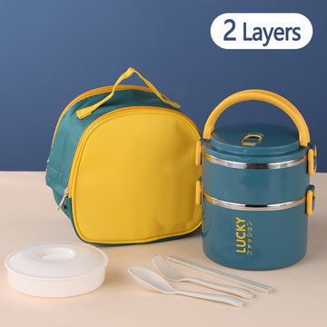 1 juego de lonchera reutilizable de acero inoxidable con bolsa y utensilios, termo portátil de gran capacidad ideal para escuela, picnics, camping, estudiantes, trabajadores y cocina, regreso a clases