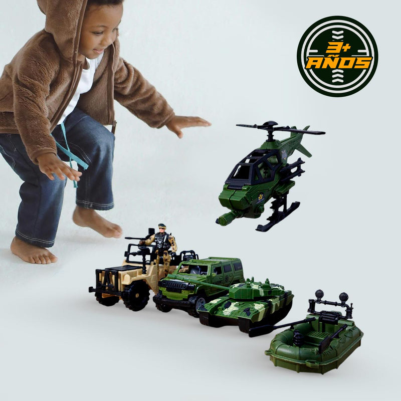 Set Militar x 6 Piezas Grandes Figuras Acción Vehículos Juguete HW-M223-1