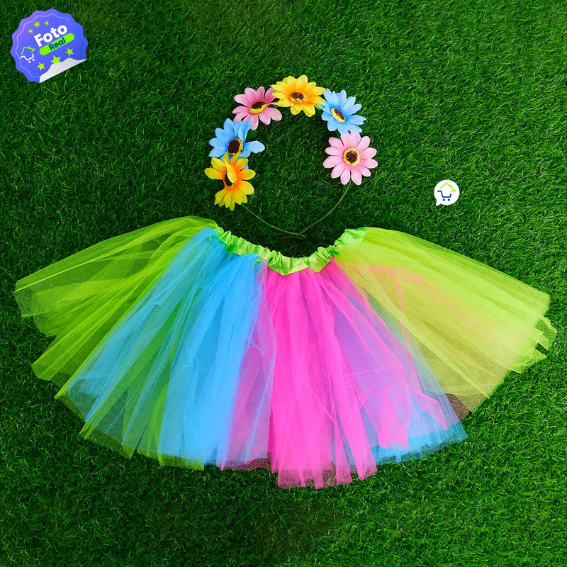 Disfraz Hawaiano Para Niña Diademas De Flores Y Tutu Multicolor OF-482
