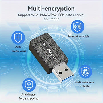 Adaptador WiFi Router para escritorio con 1300Mbps, doble banda 2.4GHz y 5.8GHz, antena de alta ganancia, modo USB, compatible con Windows 7/8/8.1/10/11, batería de botón no recargable, no incluye batería, router para hogar y oficina.