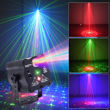 Proyector láser LIANZE RGB activado por sonido con mando a distancia, bola de luz de aluminio de aleación de aluminio pulido negro, fuente LED, alimentado por USB, <0,4 mW láser, con batería de botón no recargable, para fiestas, clubes, cumpleaños, karao