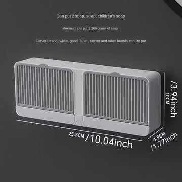 Caja de jabón vertical de doble gris: Jabonera rectangular de plástico montada en la pared con drenaje para jabones en barra - Adecuada para uso en el baño