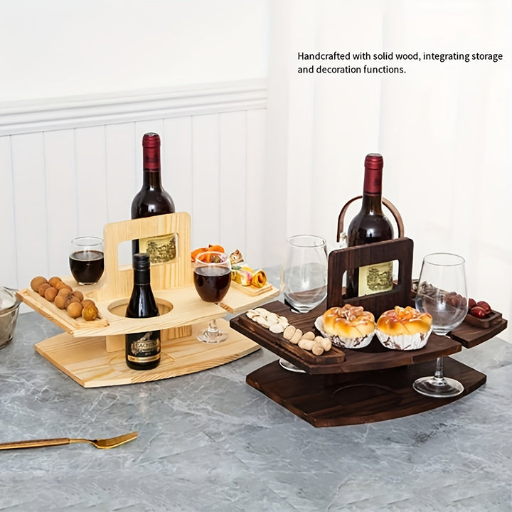 Estante de almacenamiento de madera de varios niveles - Mesa de picnic portátil al aire libre con base de madera sólida, perfecta para alimentos, vino y accesorios - Ideal para camping, picnics y reuniones, accesorios para picnic