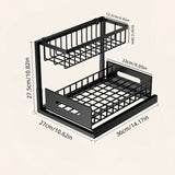 1pc Estante Extraíble de Doble Capa para Debajo del Fregadero, Estantería Multifuncional de Acero al Carbono para Cocina y Baño, Adecuado para Organizar Esenciales y Productos de Limpieza - /Blanco/Gris