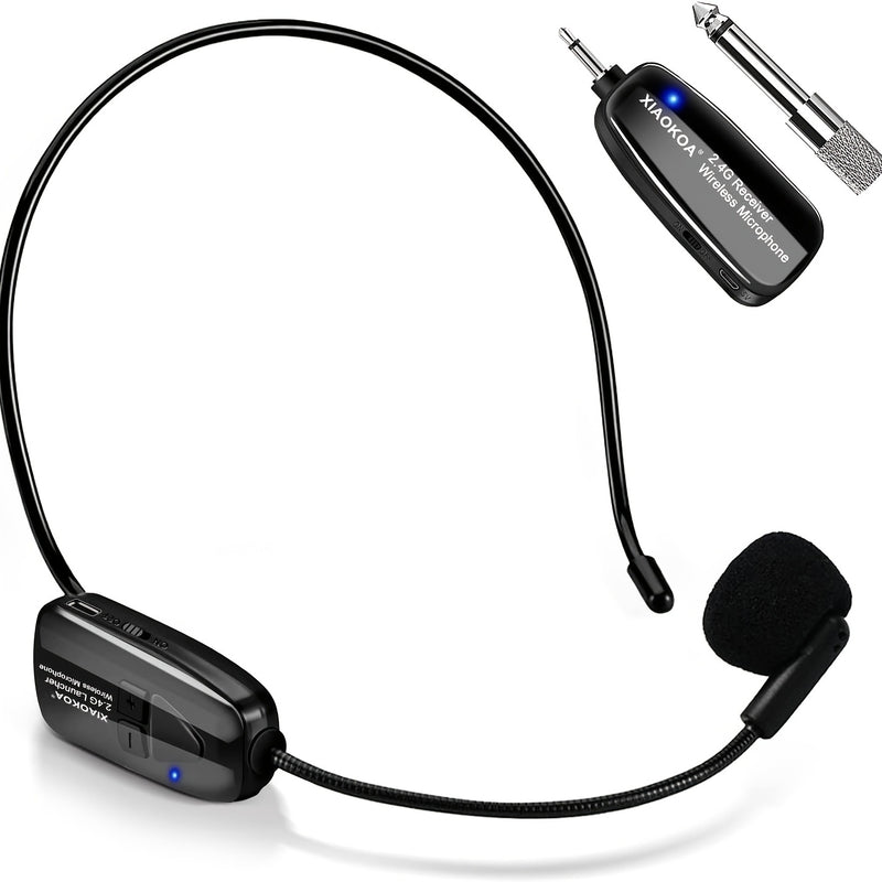 ProAudio Auricular de Micrófono Inalámbrico - Receptor y Transmisor de Doble Modo 2.4G, Micrófono Recargable 2 en 1 de Mano y Auricular para Amplificador de Voz, Bocina de Escenario, Oratoria Pública, Enseñanza, Karaoke y Eventos al Aire Libre - Compacto