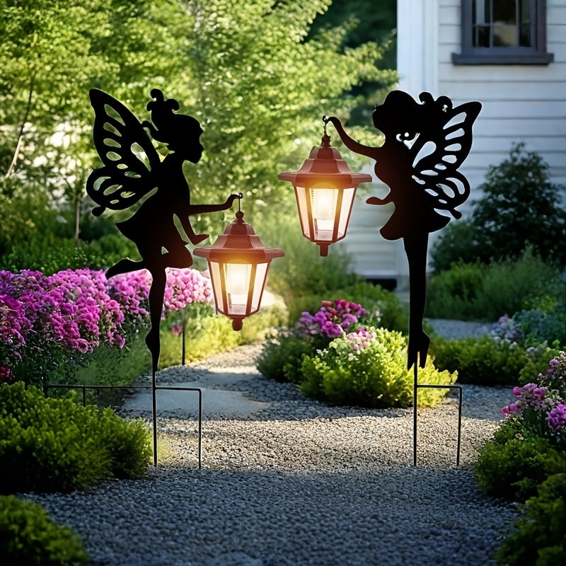 2 Piezas de Luces Solares QUTERHERO para Jardín - Decoración Impermeable con Siluetas Encantadoras, Carga Solar Automática y Luz Cálida, Construcción Duradera en Hierro para Patio, Césped o Exterior, Diseño Resistente al Clima, Adornos para Jardín y Terr