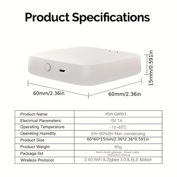 Tuya Zigbee 3.0 Mini Smart Home Hub Gateway - Puente de malla WiFi multimodo, compatible con Alexa y Google Assistant, alimentado por USB, sin pantalla, para automatización de oficinas y hogares - Blanco