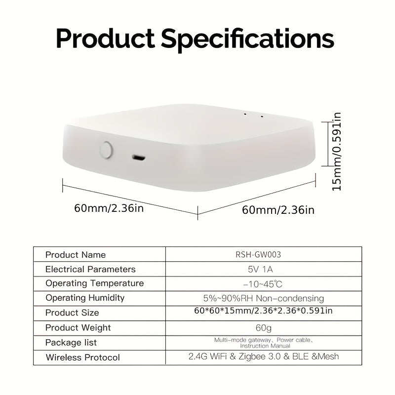 Tuya Zigbee 3.0 Mini Smart Home Hub Gateway - Puente de malla WiFi multimodo, compatible con Alexa y Google Assistant, alimentado por USB, sin pantalla, para automatización de oficinas y hogares - Blanco