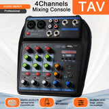 Mixer de audio portátil de 4 canales con interfaz USB - Consola de mezcla de sonido profesional mini DJ para producción de música en casa, karaoke y transmisión en vivo, mixer de audio para coche | Consola de mezcla compacta | Construcción duradera de pl