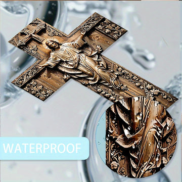 Crucifijo de Madera Artificial Regenerada Impreso en 2D con Patrones Florales - Arte Rústico Vintage para Navidad, Halloween, Pascua y Día de los Muertos - Decoración para Iglesia y Hogar, Plano en 2D