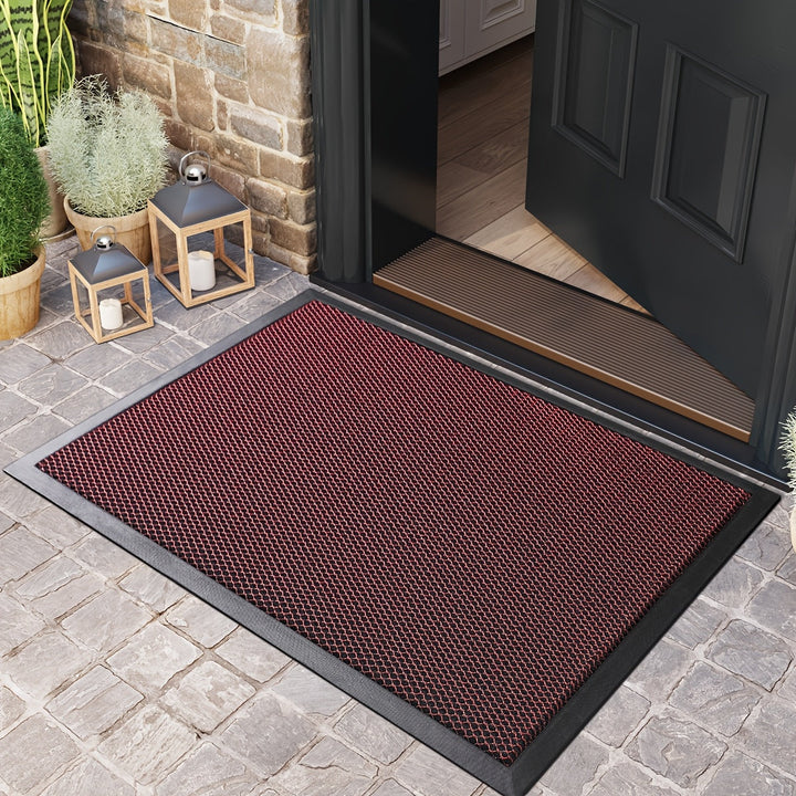 Alfombra durable de poliéster, rectangular, negra, antideslizante para la entrada del hogar, fácil de limpiar, fabricada a máquina