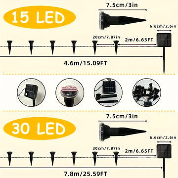 30pcs Luces Solares para Senderos Exteriores - Brillo Amarillo Cálido, Luces de Estaca de Plástico Adecuadas para Céspedes, Jardines y Decoraciones de Villas, Iluminación Ambiental Navideña, Lámparas Solares para Exteriores