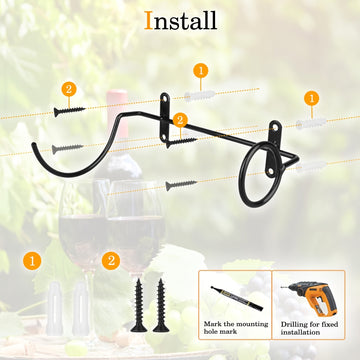 Conjunto de 12 Soportes para Vino Metálicos en Espiral Negros - Montaje en Pared con Tornillos para Instalación Fácil, Almacenamiento Ahorrador de Espacio y Exhibición Decorativa