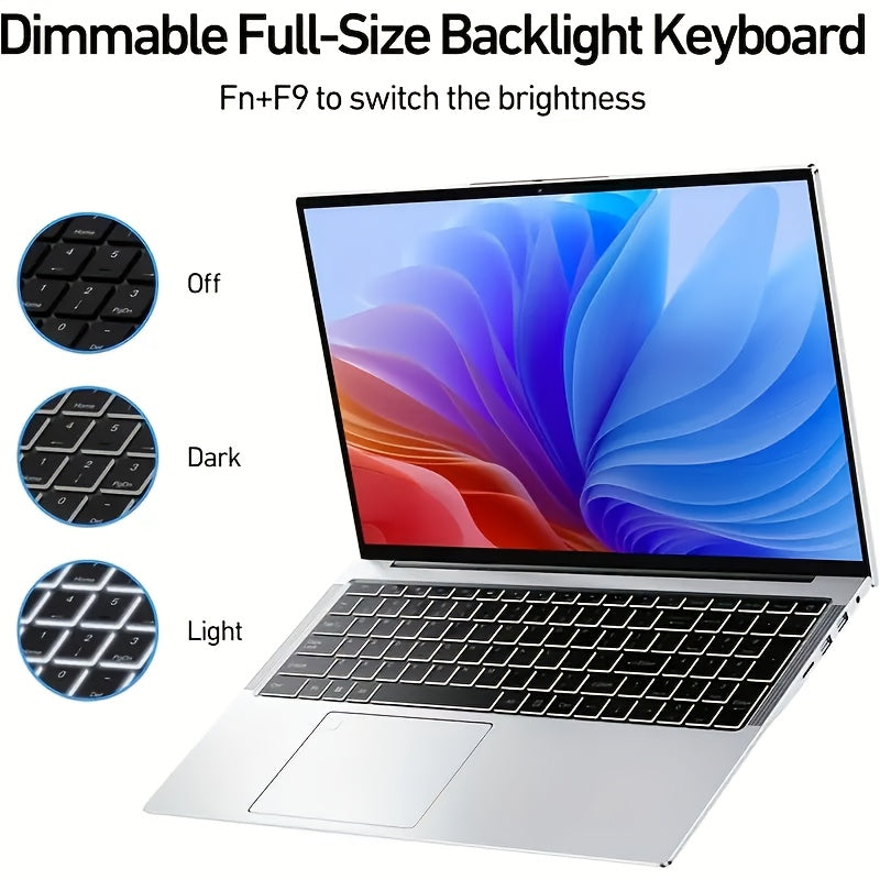 Laptop delgada y ligera para negocios 2025, pantalla grande FHD IPS de 15.6 pulgadas, 16GB RAM, 1TB SSD PCIe, Intel 12va generación N95, asistente de oficina, lector de huella digital, teclado retroiluminado, cámara web, WiFi dual banda 5G, ideal para es