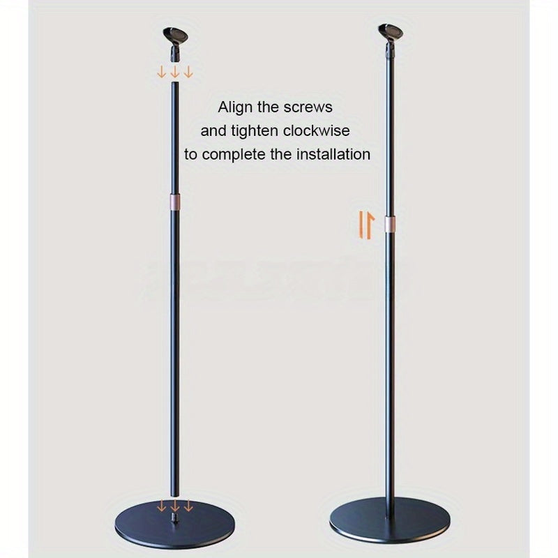 Soporte de micrófono profesional con soporte para teléfono - Soporte de piso de hierro negro para transmisión en vivo, base redonda, poste ajustable, soporte para micrófono de condensador, equipo de transmisión en vivo | Soporte elegante negro | Construc