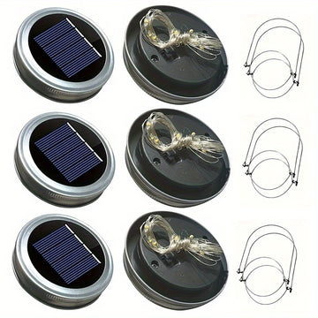 4/6pcs Luces de Hadas LED con Energía Solar, Luces de Cadena con Ganchos para Tapa de Tarro Mason - Ideales para Decoraciones Interiores y Exteriores, Navidad, Fiestas y Ambiente de Fiesta - Batería de Níquel Recargable, No Necesita Control Remoto, Luces