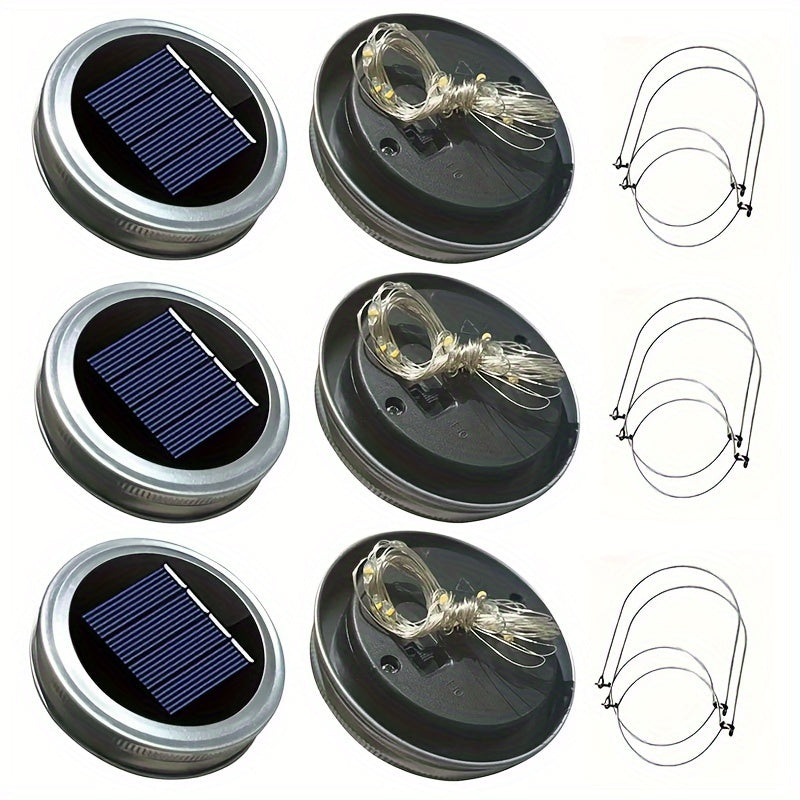 4/6pcs Luces de Hadas LED con Energía Solar, Luces de Cadena con Ganchos para Tapa de Tarro Mason - Ideales para Decoraciones Interiores y Exteriores, Navidad, Fiestas y Ambiente de Fiesta - Batería de Níquel Recargable, No Necesita Control Remoto, Luces