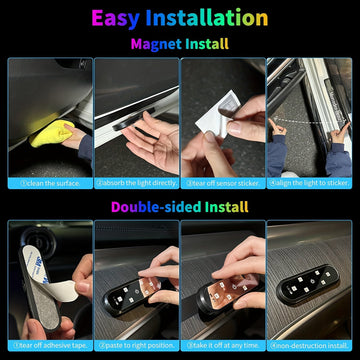 Conjunto de 2 Luces Decorativas LED para Puerta de Coche con Sensor de Luz, Luz Ambiental Interior y Luz Inferior